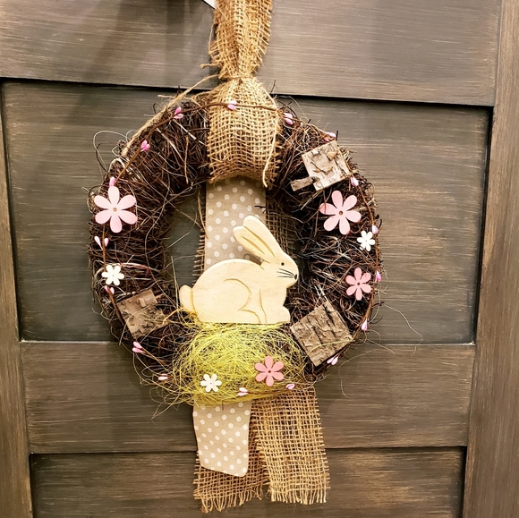 Rustic Farmhouse Spring Easter grapevine wreath with bunny - Picture 2 of 10